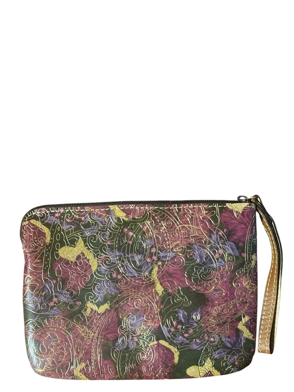 Patricia Nash Metallic Paisley Floral Embossed Leather Wristlet Pouch